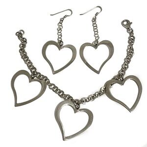 Sterling Silver Dangle Heart Earrings and Bracelet Set